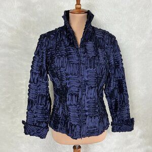 Samuel Dong Purple Blue Indigo Zip Up Ribbon Ruffle Jacket M